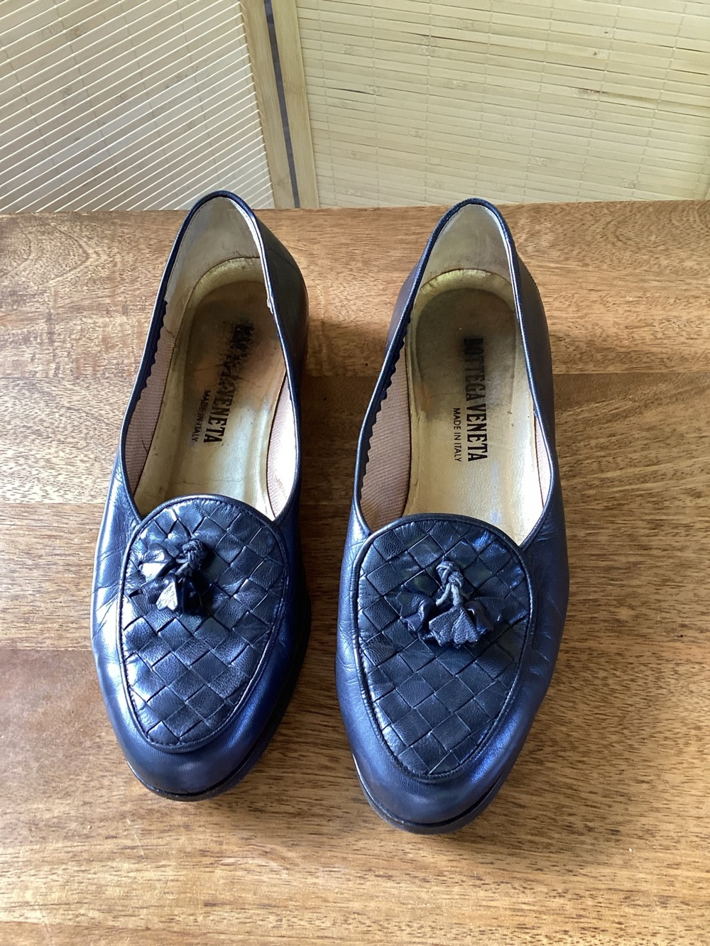 Bottega Veneta Black Woven Leather Tassel Loafers